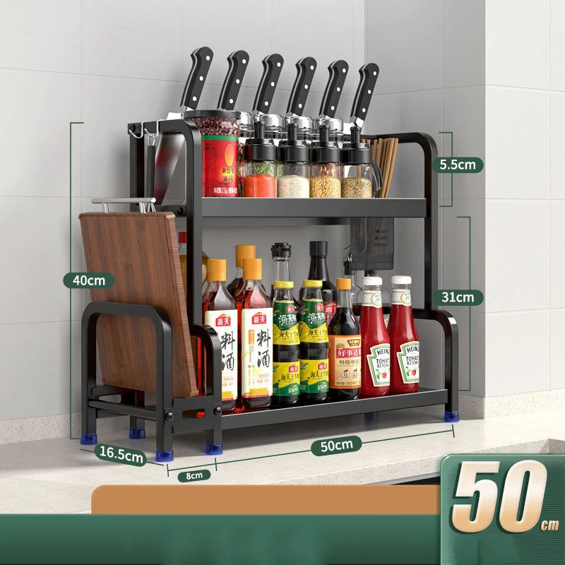 3-in-1 Kitchen Storage Rack – Spice, Seasoning & Cutting Board Organizer