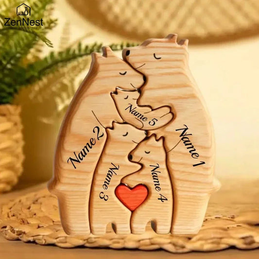 Custom Wooden Bear Family Puzzle – Thanksgiving & Christmas Gift