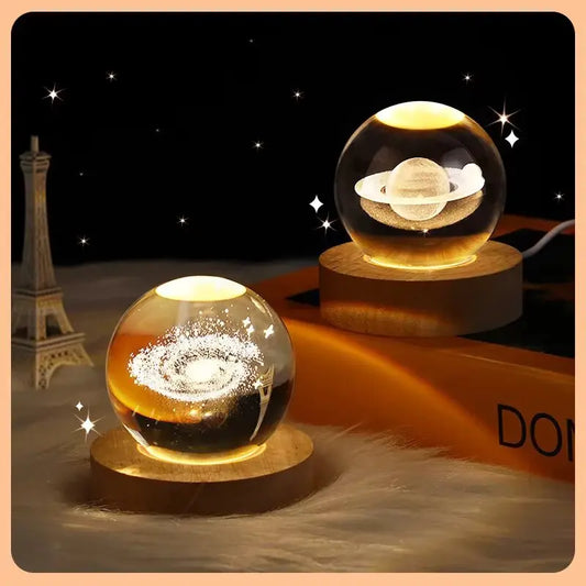 3D Moon & Planet USB Table Lamp – LED Crystal Ball for Home & Party