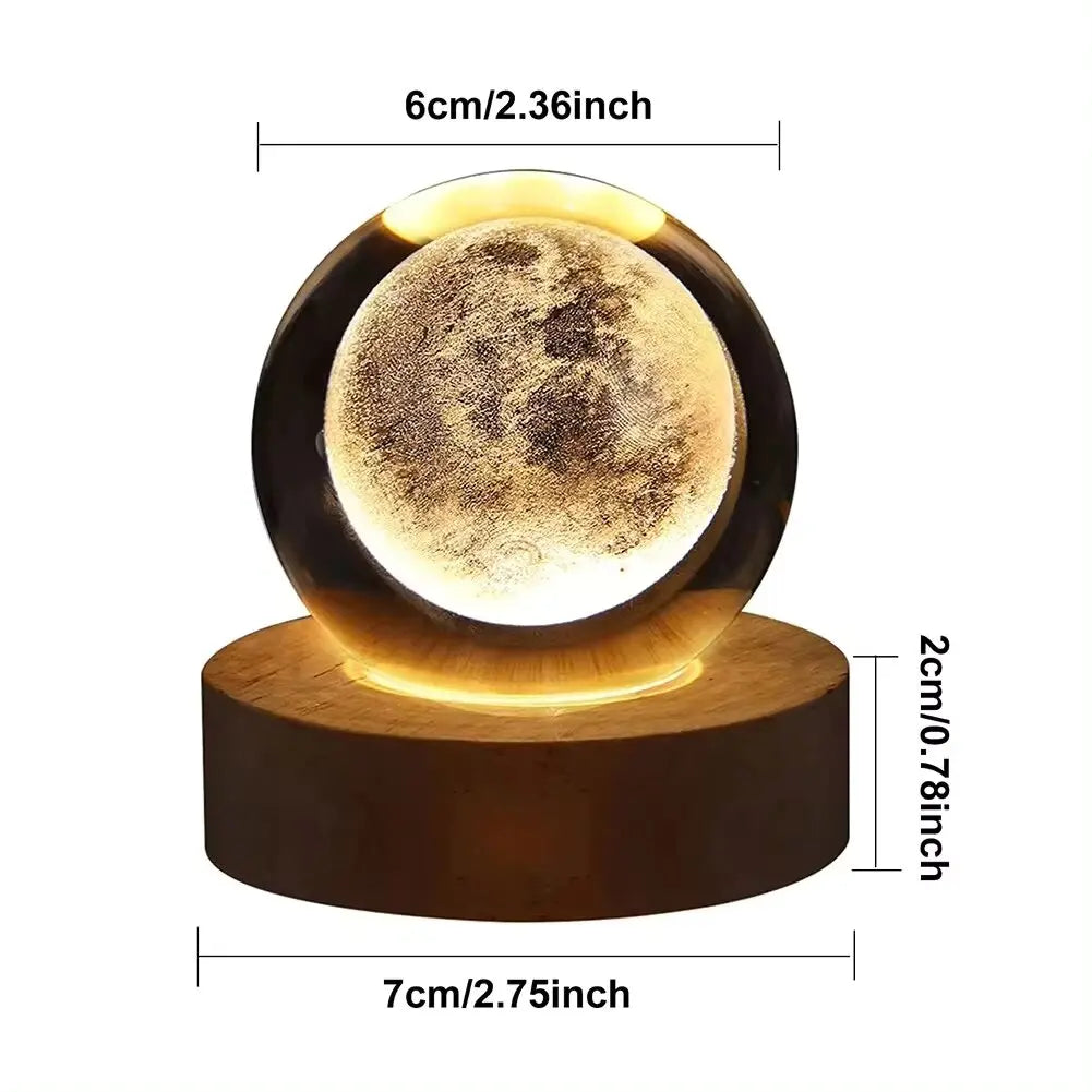 3D Moon & Planet USB Table Lamp – LED Crystal Ball for Home & Party