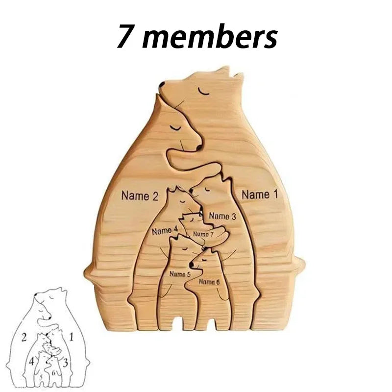 Custom Wooden Bear Family Puzzle – Thanksgiving & Christmas Gift