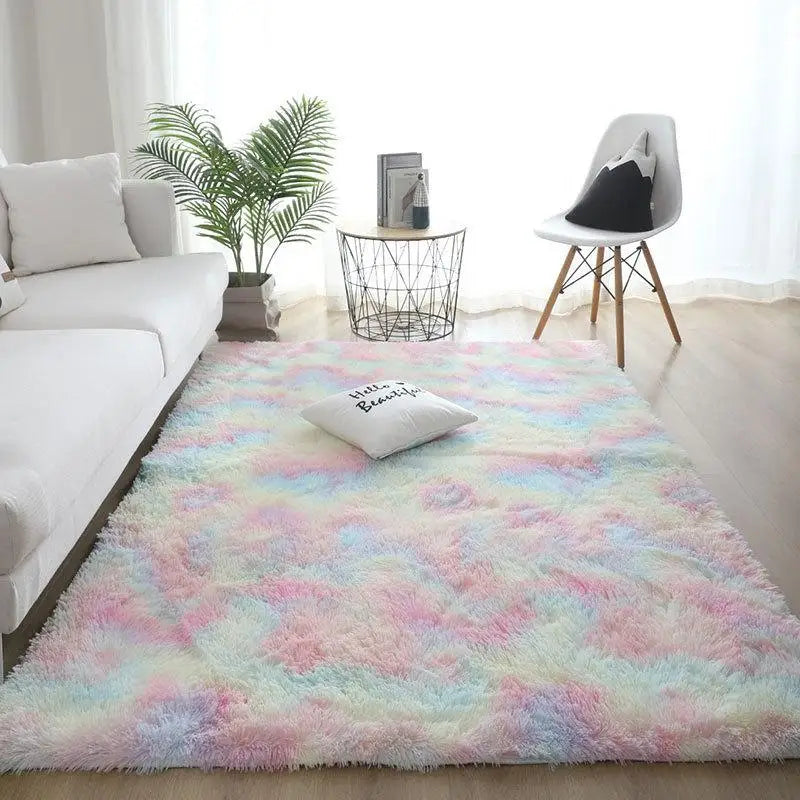 Silk Wool Rugs Children's Room Living Room Bedroom Tie-Dye Non-Slip Washable Machine Washable Carpet Mats