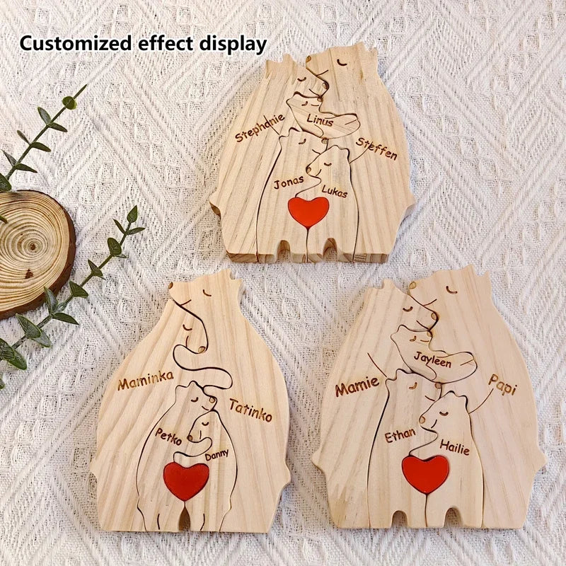 Custom Wooden Bear Family Puzzle – Thanksgiving & Christmas Gift