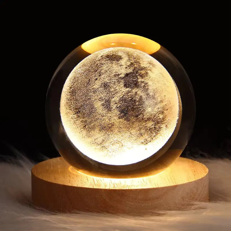 3D Moon & Planet USB Table Lamp – LED Crystal Ball for Home & Party