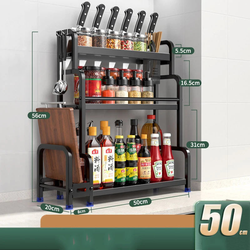 3-in-1 Kitchen Storage Rack – Spice, Seasoning & Cutting Board Organizer