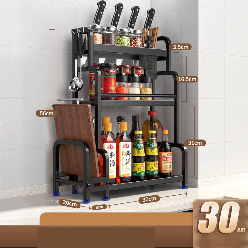 3-in-1 Kitchen Storage Rack – Spice, Seasoning & Cutting Board Organizer