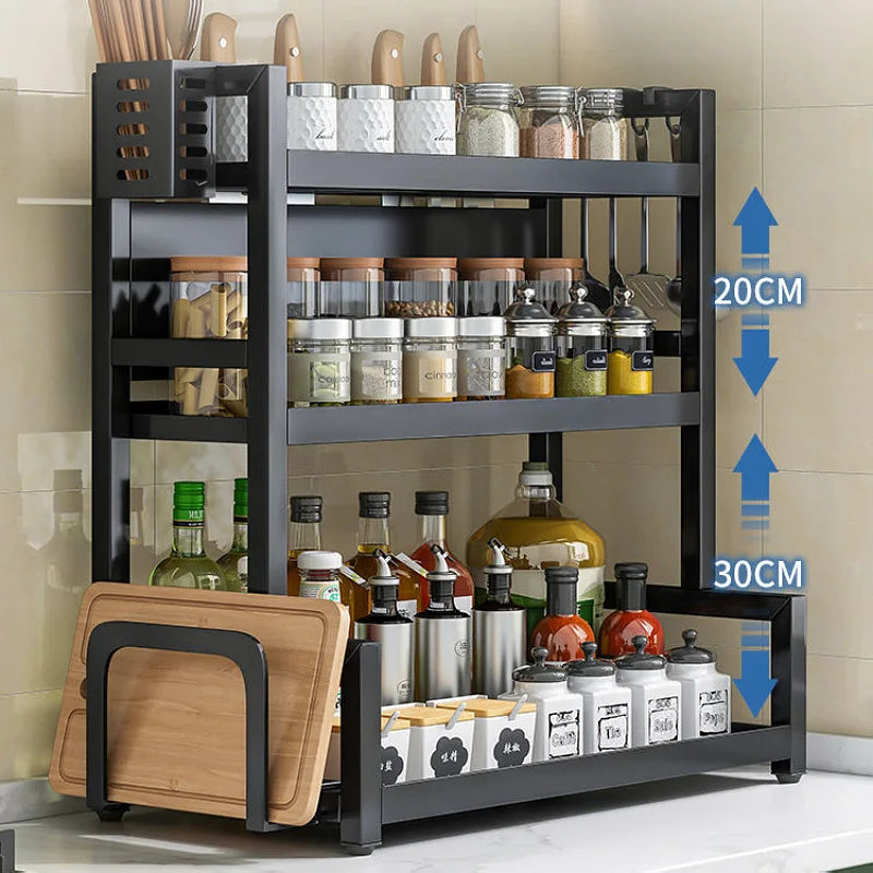 3-in-1 Kitchen Storage Rack – Spice, Seasoning & Cutting Board Organizer