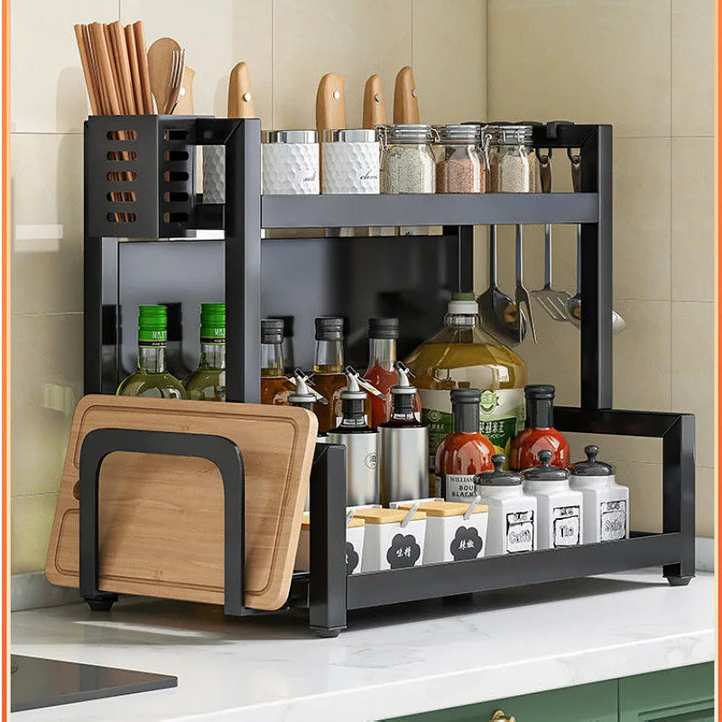 3-in-1 Kitchen Storage Rack – Spice, Seasoning & Cutting Board Organizer