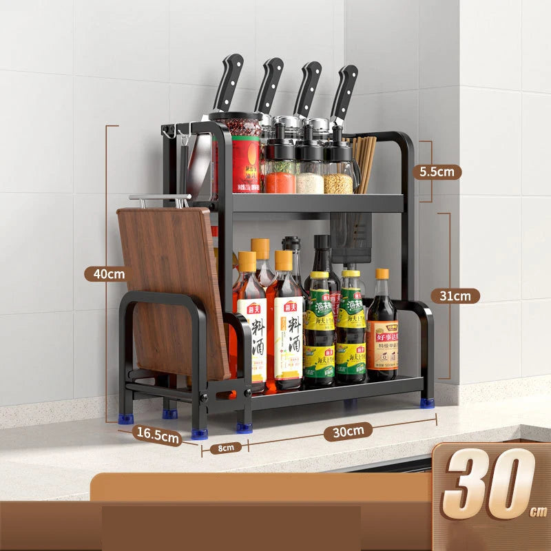 3-in-1 Kitchen Storage Rack – Spice, Seasoning & Cutting Board Organizer