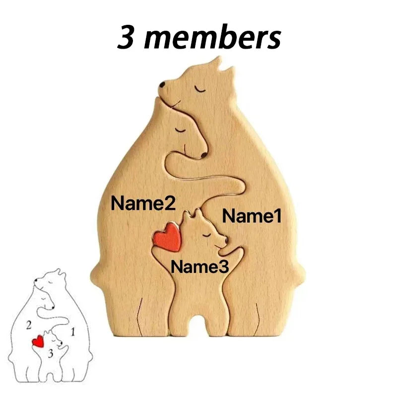 Custom Wooden Bear Family Puzzle – Thanksgiving & Christmas Gift