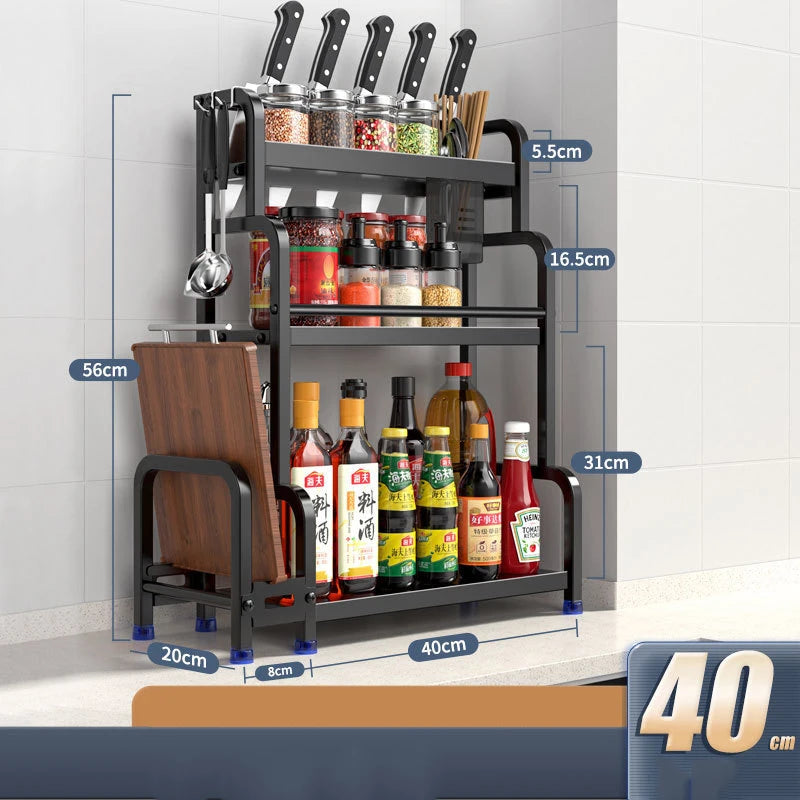 3-in-1 Kitchen Storage Rack – Spice, Seasoning & Cutting Board Organizer