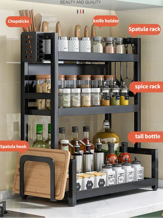 3-in-1 Kitchen Storage Rack – Spice, Seasoning & Cutting Board Organizer