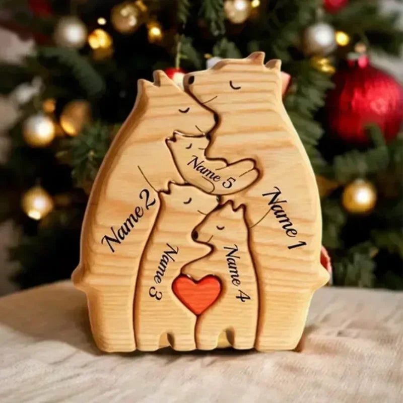 Custom Wooden Bear Family Puzzle – Thanksgiving & Christmas Gift